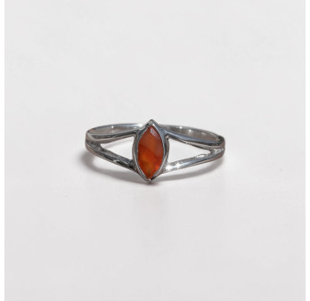 Bague pierre navette Cornaline anneau double en argent T56