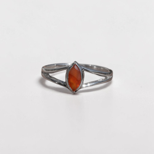 Bague pierre navette Cornaline anneau double en argent T56
