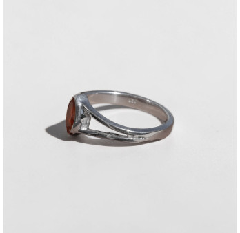 Bague pierre navette Cornaline anneau double en argent T56