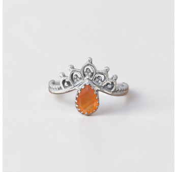 Bague fine couronne argent et petite pierre Cornaline T52/54