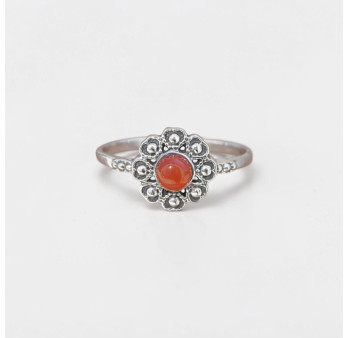 Petite bague fleur argent et pierre ronde Cornaline T52/54/57