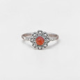 Petite bague fleur argent et pierre ronde Cornaline T52/54/57