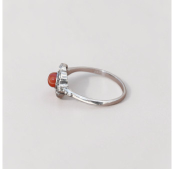 Petite bague fleur argent et pierre ronde Cornaline T52/54/57