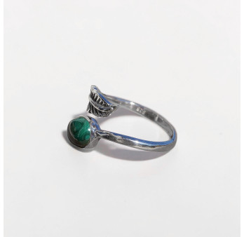 Bague plume en argent et pierre ovale Malachite T52/55/57/58