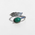 Bague plume en argent et pierre ovale Malachite T52/55/57/58