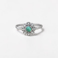 Petite bague fleur argent et pierre ronde Malachite T57 Petite bague fleur argent et pierre ronde Malachite T57
