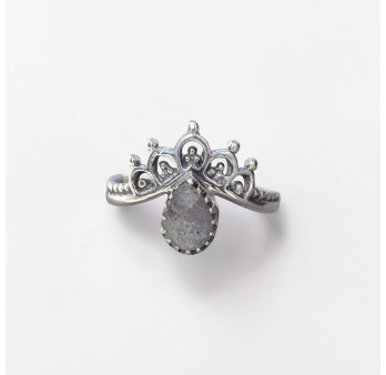 Bague fine couronne argent et petite pierre Labradorite T50/51/57