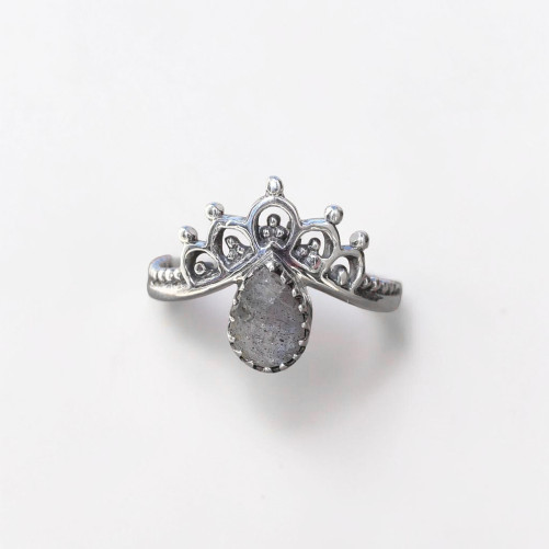 Bague fine couronne argent et petite pierre Labradorite T50/51/57