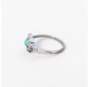 Petite bague fleur argent et pierre ronde Howlite bleue T52/54/57/59