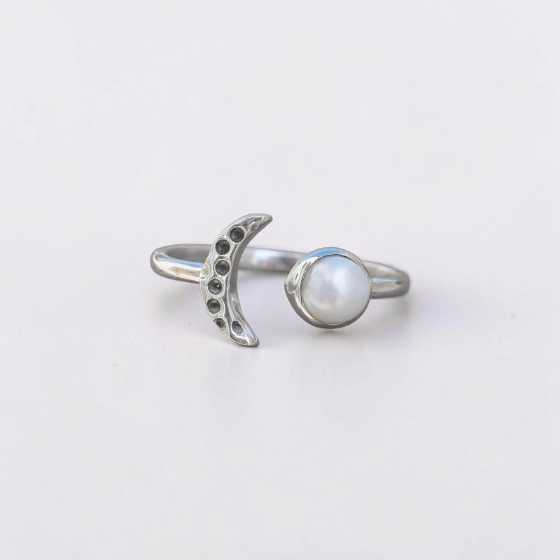 Bague fine lune argent et Perle de culture ronde T50/55/57/58