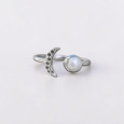 Bague fine lune argent et Perle de culture ronde T50/55/57/58