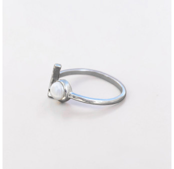 Bague fine lune argent et Perle de culture ronde T50/55/57/58