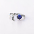 Bague fine lune argent et pierre ronde Lapis lazuli T50/52/54/57/60