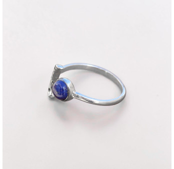 Bague fine lune argent et pierre ronde Lapis lazuli T50/52/54/57/60