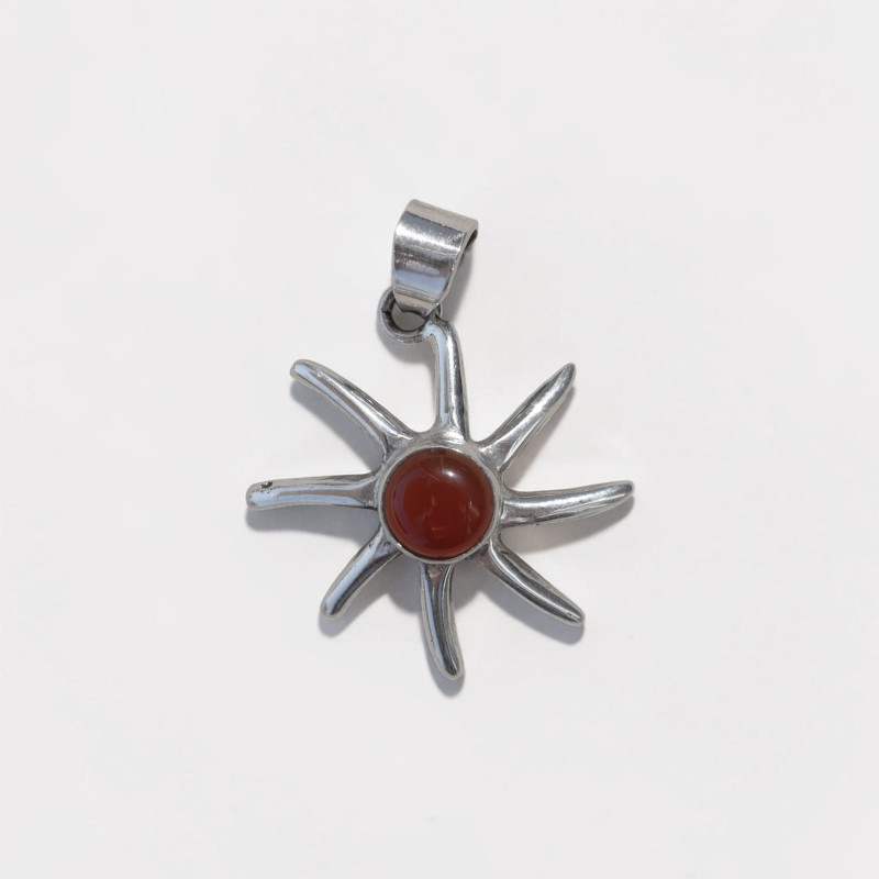 Pendentif soleil argent et pierre Cornaline ronde