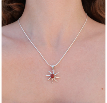Pendentif soleil argent et pierre Cornaline ronde