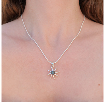 Pendentif soleil argent et pierre Labradorite ronde