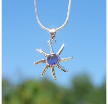 Pendentif soleil argent et pierre Améthyste ronde
