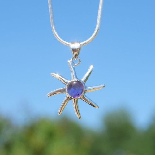 Pendentif soleil argent et pierre Améthyste ronde