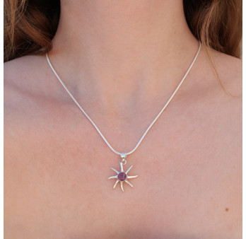 Pendentif soleil argent et pierre Améthyste ronde