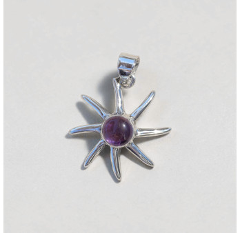 Pendentif soleil argent et pierre Améthyste ronde