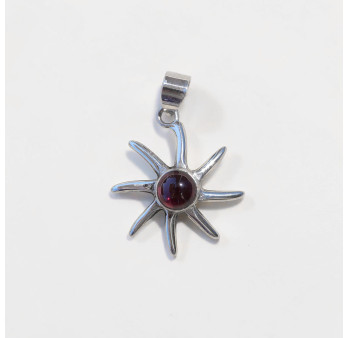 Pendentif soleil argent et pierre Grenat ronde