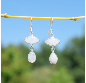 Boucles d'oreilles 2 Pierres de lune et argent