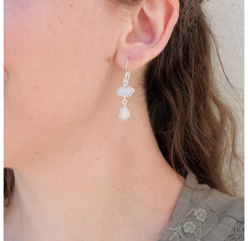 Boucles d'oreilles 2 Pierres de lune et argent