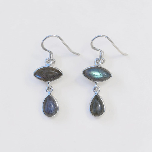 Boucles d'oreilles 2 pierres Labradorite et argent