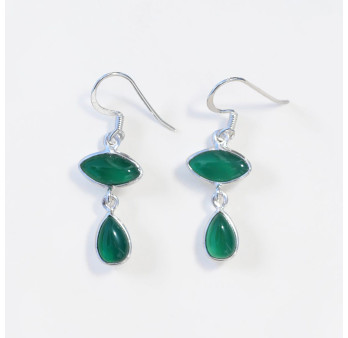 Boucles d'oreilles 2 pierres Agate verte et argent