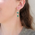 Boucles d'oreilles 2 pierres Agate verte et argent