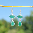 Boucles d'oreilles 2 pierres Agate verte et argent