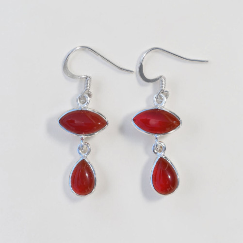 Boucles d'oreilles 2 pierres Cornaline et argent