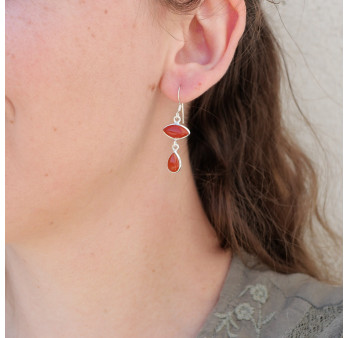 Boucles d'oreilles 2 pierres Cornaline et argent