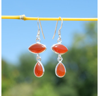 Boucles d'oreilles 2 pierres Cornaline et argent