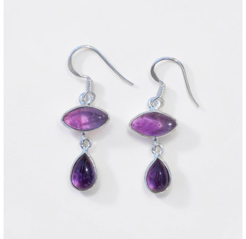 Boucles d'oreilles 2 pierres Améthyste et argent