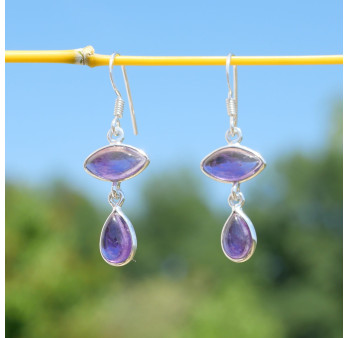 Boucles d'oreilles 2 pierres Améthyste et argent