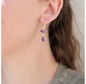 Boucles d'oreilles 2 pierres Améthyste et argent