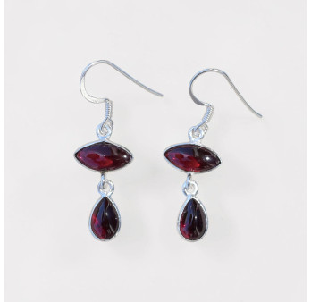 Boucles d'oreilles 2 pierres Grenat et argent