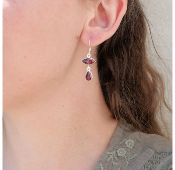 Boucles d'oreilles 2 pierres Grenat et argent