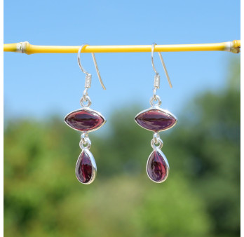 Boucles d'oreilles 2 pierres Grenat et argent