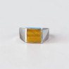 Chevalière Homme argent lisse et pierre carrée Oeil de tigre T60