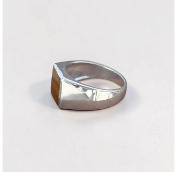 Chevalière Homme argent lisse et pierre carrée Oeil de tigre T60