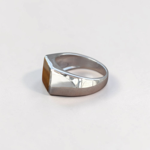 Chevalière Homme argent lisse et pierre carrée Oeil de tigre T60