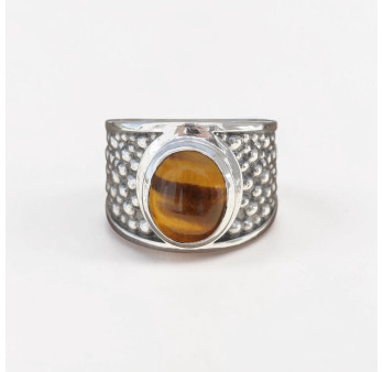 Chevalière Homme reptile argent et pierre Oeil de tigre (brun) T58