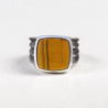 Chevalière Homme argent oxydé et pierre carrée Oeil de tigre (brun) T66
