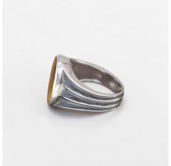 Chevalière Homme argent oxydé et pierre Oeil de tigre (brun) T60