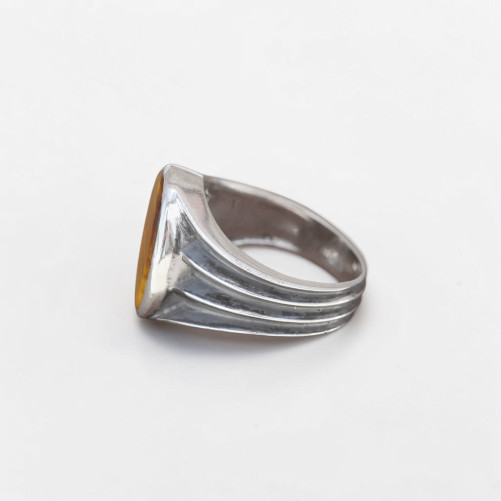 Chevalière Homme argent oxydé et pierre Oeil de tigre (brun) T60