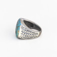 Chevalière Homme argent ciselé et pierre carrée Turquoise (bleu) T60 Chevalière Homme argent ciselé et pierre carrée Turquoise (bleu) T60