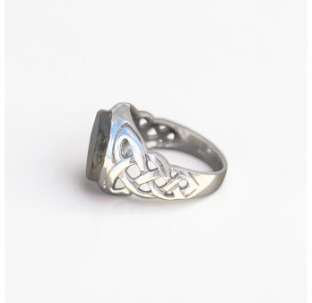 Chevalière Homme viking argent et pierre plate Labradorite (bleu) T63/66